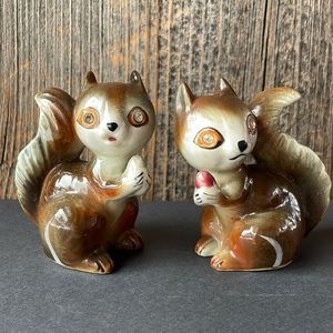 Vintage Squirrels with Gem Eyes Salt and Pepper Shakers